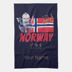 Norwegen Wikinger Vintage-Flagge und Schiff-Souven Geschirrtuch