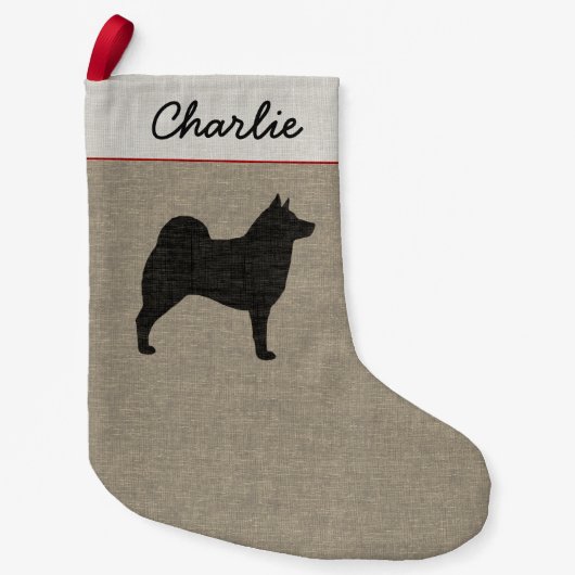 Norweger Elkhound HundeSilhouette Elkie Feiertag Kleiner Weihnachtsstrumpf (Vorderseite)