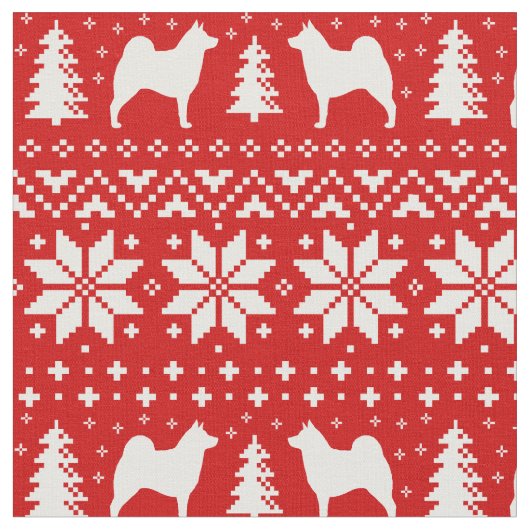 Norweger Elkhound Silhouette-Weihnachtsmuster Stoff (Nahaufnahme)