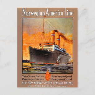 Norwegian America Line Vintage Reiseposter Postkarte