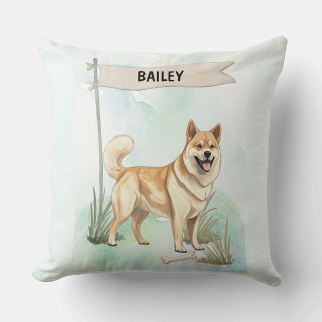 Norwegian Buhund Watercolor Personalized Dog Kissen (Vorderseite)