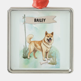 Norwegian Buhund Watercolor Personalized Dog Ornament Aus Metall