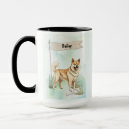 Norwegian Buhund Watercolor Personalized Dog Tasse