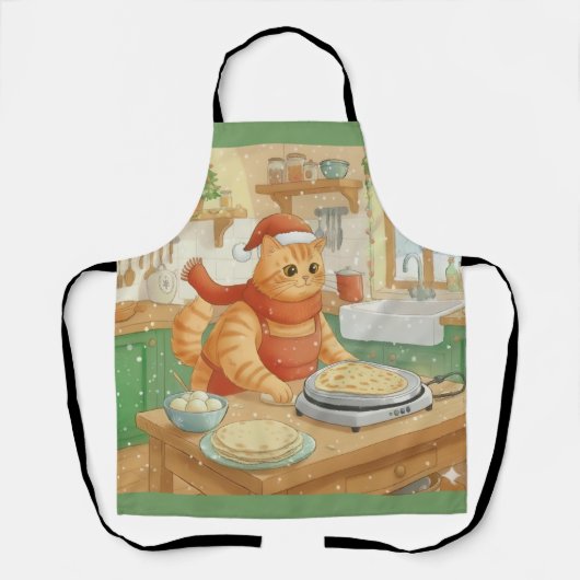 Norwegian Cat Making Christmas Lefse, Apron Schürze (Vorderseite)