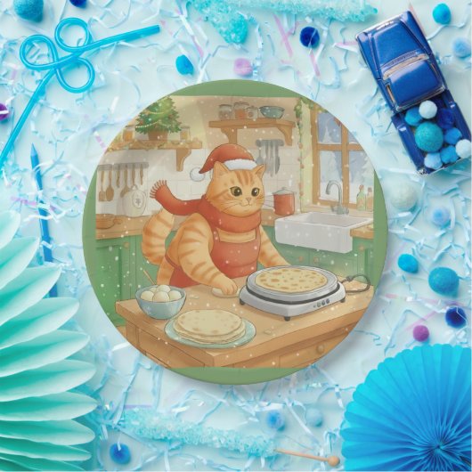 Norwegian Cat Making Christmas Lefse, Plates Pappteller (Party)