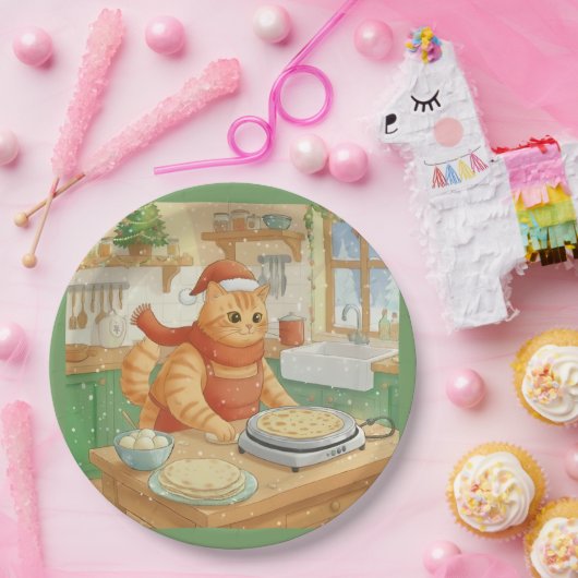 Norwegian Cat Making Christmas Lefse, Plates Pappteller (Party)