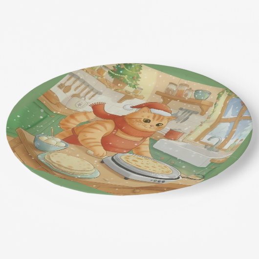 Norwegian Cat Making Christmas Lefse, Plates Pappteller (Schrägansicht)