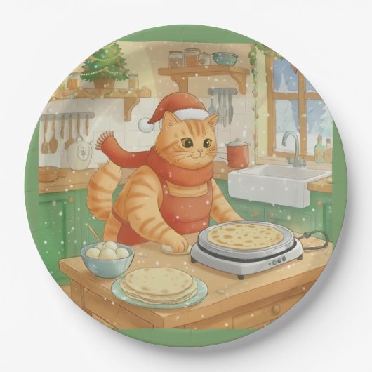Norwegian Cat Making Christmas Lefse, Plates Pappteller (Vorderseite)