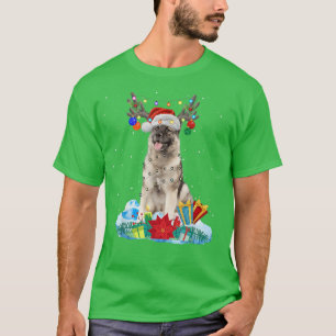 Norwegian Elkhound Reindeer Christmas Lights Funny T-Shirt