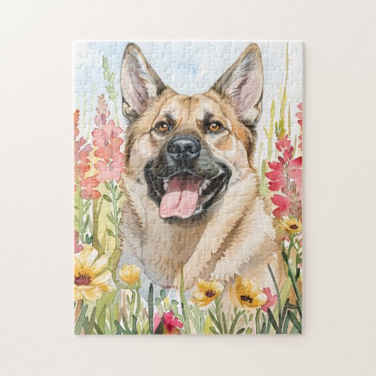 Norwegian Elkhound Watercolor Puzzle (Vertikal)