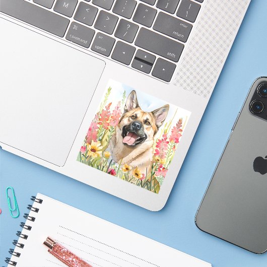 Norwegian Elkhound Watercolor Sticker (Laptop mit iPhone)