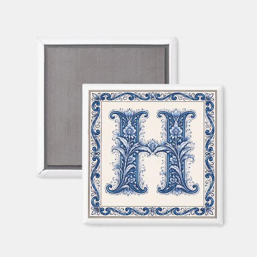 Norwegian Heritage H Monogramm - Blau Magnet (Vorderseite/Rückseite)