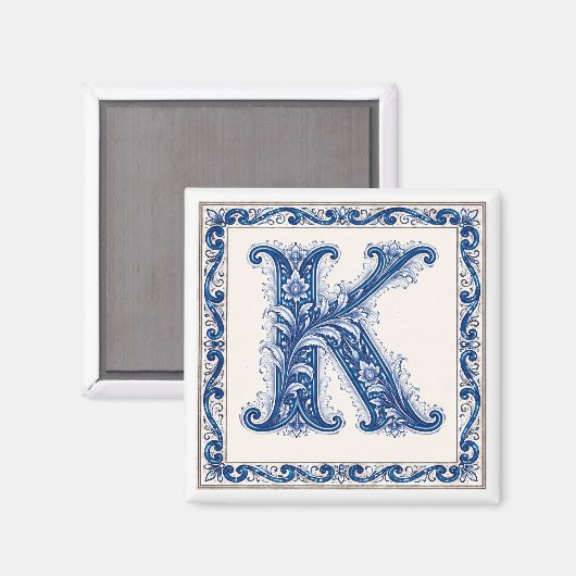 Norwegian Heritage K Monogramm - Blau Magnet (Vorderseite/Rückseite)