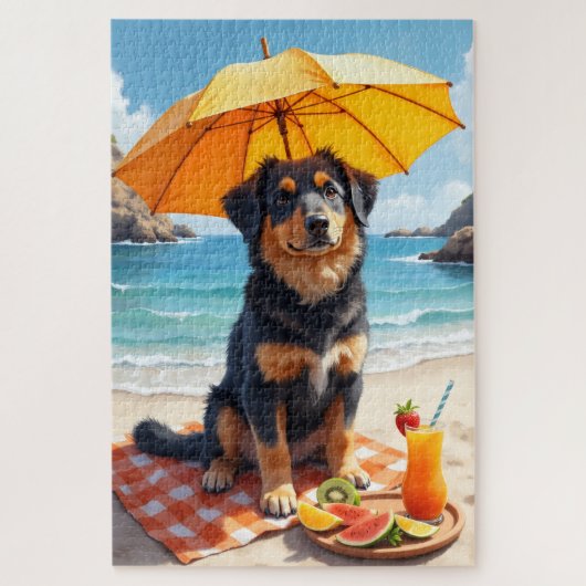 Norwegian Lundehund Beach Scene Puzzle (Vertikal)