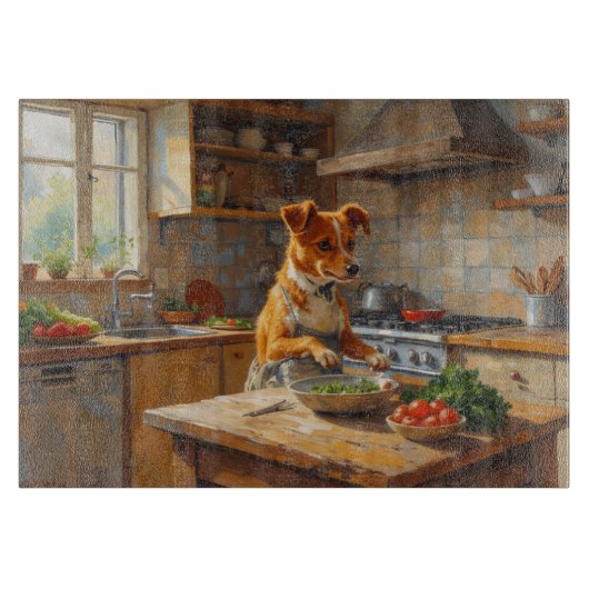 Norwegian Lundehund Cooking in Kitchen Schneidebrett (Vorderseite)