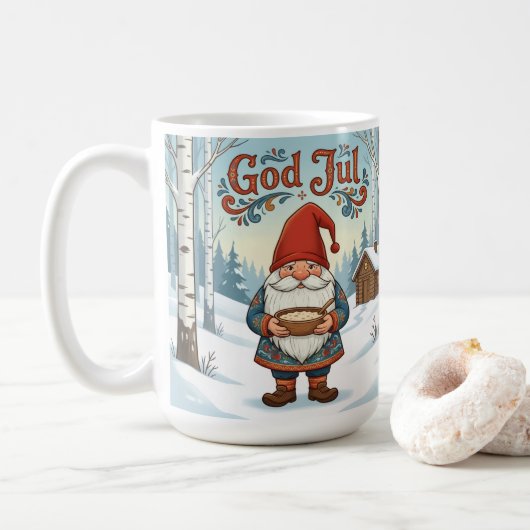 Norwegian Nisse God Jul Christmas Coffee Mug Kaffeetasse (Mit Donut)