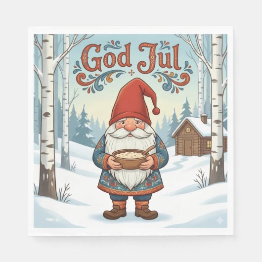 Norwegian Nisse God Jul Christmas Napkins Serviette (Vorderseite)