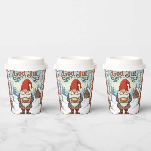 Norwegian Nisse God Jul Christmas Paper Cups Pappbecher (Multi)