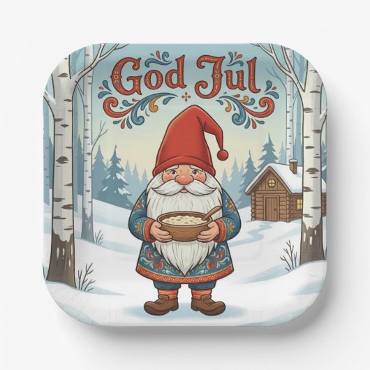Norwegian Nisse God Jul Christmas Paper Plates Pappteller (Vorderseite)