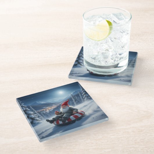 Norwegian Nisse Sledding, Coaster Glasuntersetzer (Schrägansicht)