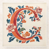 Norwegian Norway Rosemaling Initial C Glasuntersetzer (Vorderseite)