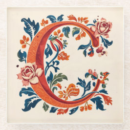 Norwegian Norway Rosemaling Initial C Glasuntersetzer