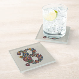 Norwegian Rosemaling Initial B, Glass Coaster Glasuntersetzer