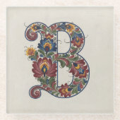 Norwegian Rosemaling Initial B, Glass Coaster Glasuntersetzer (Vorderseite)