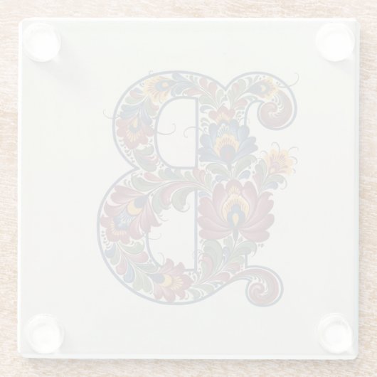 Norwegian Rosemaling Initial B, Glass Coaster Glasuntersetzer (Rückseite)