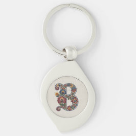 Norwegian Rosemaling Initial B, Metal Keychain Schlüsselanhänger