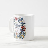 Norwegian Rosemaling Mutter Tasse – Elegantes Blum (Vorderseite Links)