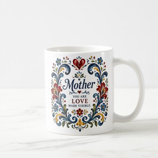 Norwegian Rosemaling Mutter Tasse – Elegantes Blum (Rechts)