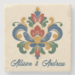 Norwegianische Rosemaling-Hochzeit  Steinuntersetzer