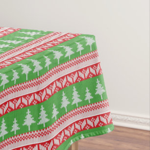 Norwegische Alpenroter und grüne Weihnachtsbaumen Tischdecke