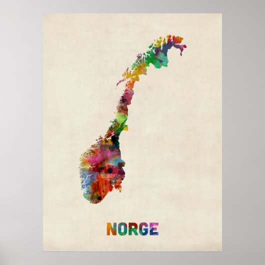 Norwegische Aquarellkarte Poster (Vorne)