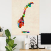 Norwegische Aquarellkarte Poster (Heimbüro)