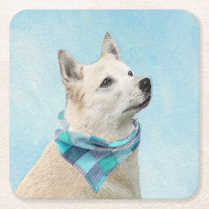 Norwegische Buhund-Malerei - Niedliche Original Hu Rechteckiger Pappuntersetzer
