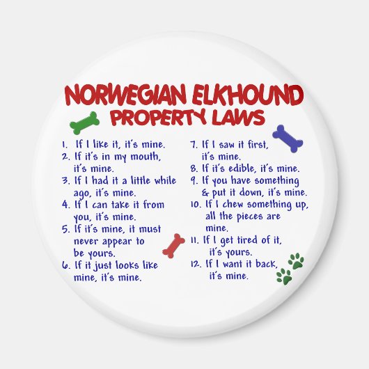 NORWEGISCHE ELKHOUND-Eigentumsgesetze 2 Magnet (Vorne)