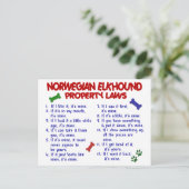 NORWEGISCHE ELKHOUND-Eigentumsgesetze 2 Postkarte (Stehend Vorderseite)