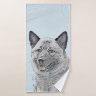 Norwegische Elkhound-Malerei - Original Hundekunst Badhandtuch Set