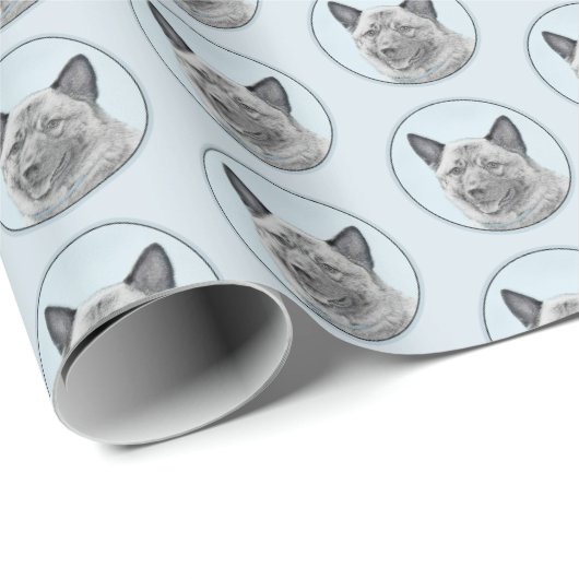 Norwegische Elkhound-Malerei - Original Hundekunst Geschenkpapier (Rolleneckpunkt)