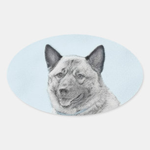 Norwegische Elkhound-Malerei - Original Hundeschic Ovaler Aufkleber