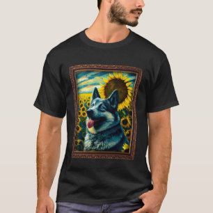 Norwegische Elkhound Malerei Sonnenblumen Blume Ma T-Shirt