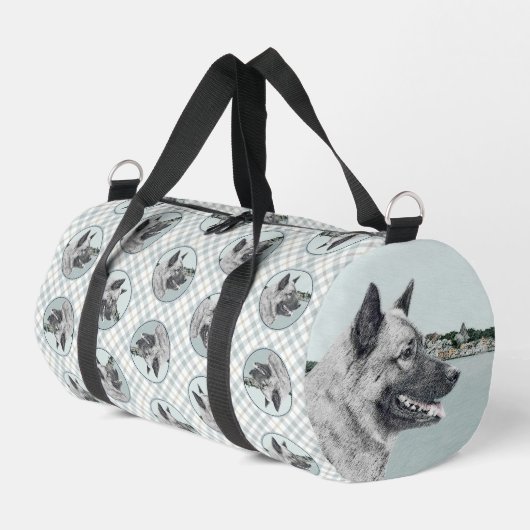 Norwegische Elkhound und Dorfmalerei Duffle Bag (Linke Seite)