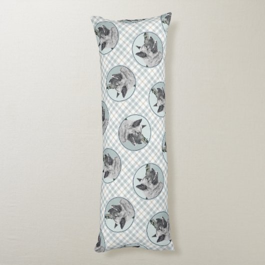 Norwegische Elkhound und Dorfmalerei Seitenschläferkissen (Rückseite (Vertikal))