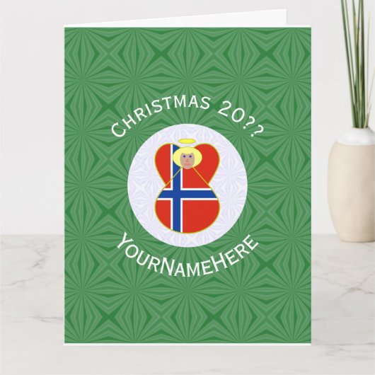 Norwegische Engel-Weihnachtsfahne Personalisiert Karte (Vorderseite)