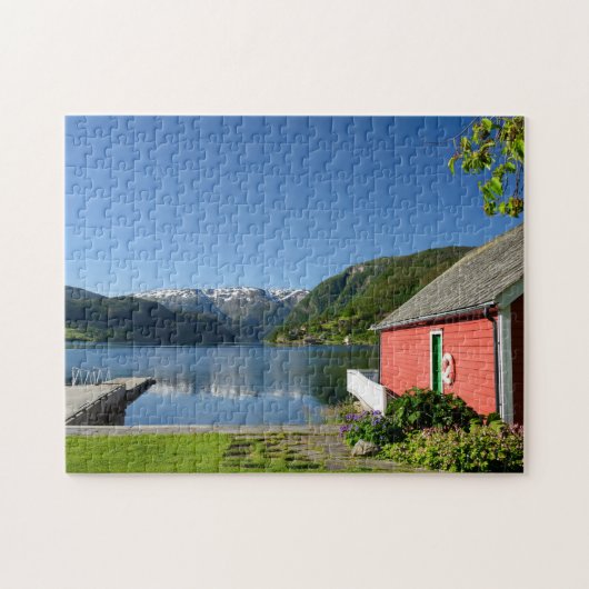 Norwegische Fjord Ansicht und Boathouse Puzzle (Horizontal)