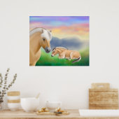 Norwegische Fjordpferde bei Morgendämmerung Poster (Küche)