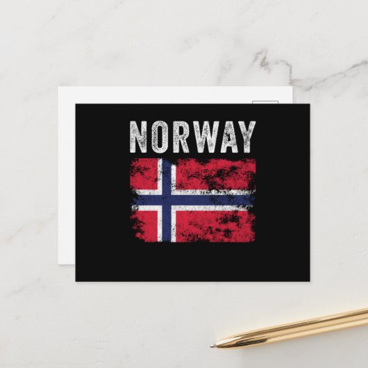 Norwegische Flagge beschädigt - norwegische Flagge Postkarte (Vorderseite/Rückseite Beispiel)