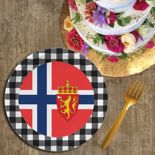 Norwegische Flagge, Büffel, kariert und norwegisch Pappteller